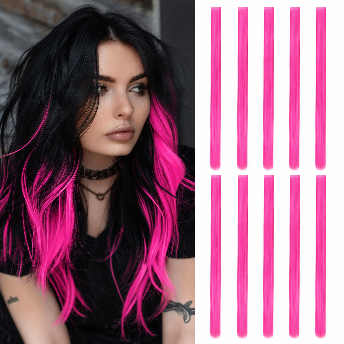 Colored Hair Extensions 20Inch Straight Color Clip in Hair Extension Rainbow Party Highlights Synthetic Hairpiece