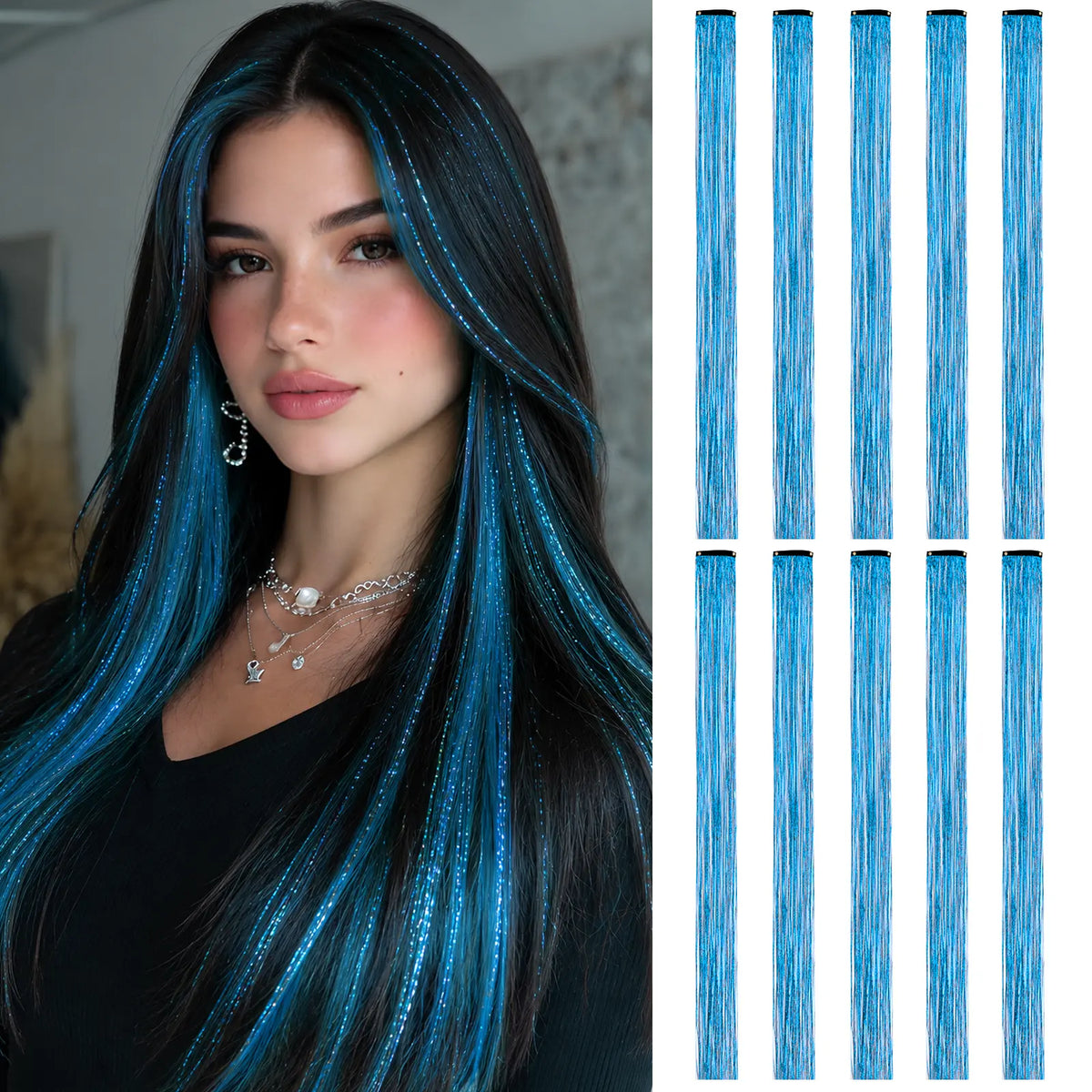 Colored Hair Extensions 20Inch Straight Color Clip in Hair Extension Rainbow Party Highlights Synthetic Hairpiece