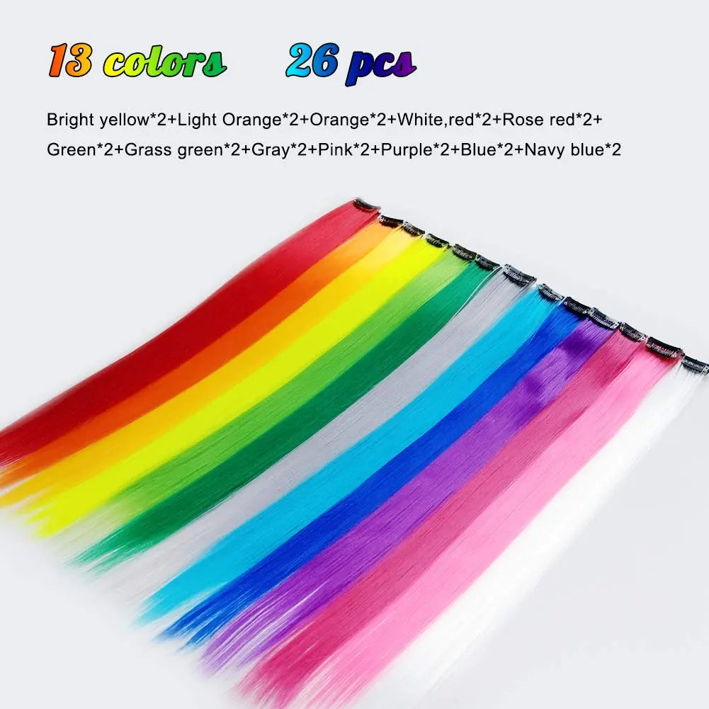 Colored Hair Extensions 20Inch Straight Color Clip in Hair Extension Rainbow Party Highlights Synthetic Hairpiece