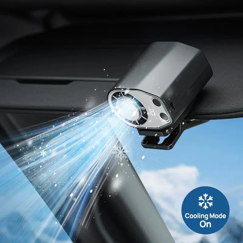360° Clip Car Fan LED Display USB Cooling