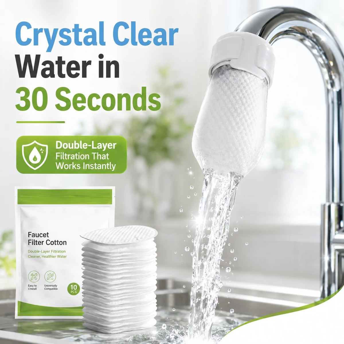 ⏰60%OFF⚡50K+ SOLD!💥Anti-Splash Kitchen Faucet Cotton Filter for Sediment & Rust Removal