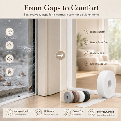 16.4Ft Door Weather Stripping | Adhesive Draft Stopper Seal Strip for Doors, Windows & Shower Doors