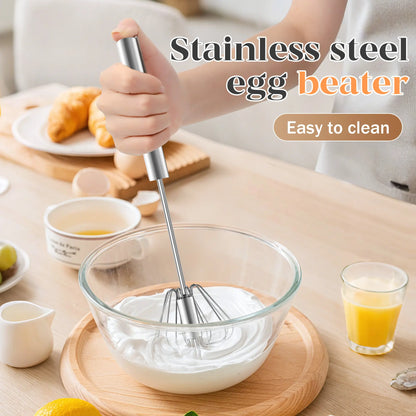 🔥Semi-Automatic Stainless Steel Rotary Whisk – Hand-Push Food-Grade Egg Beater