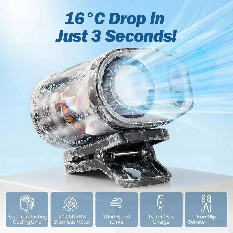 360° Clip Car Fan LED Display USB Cooling