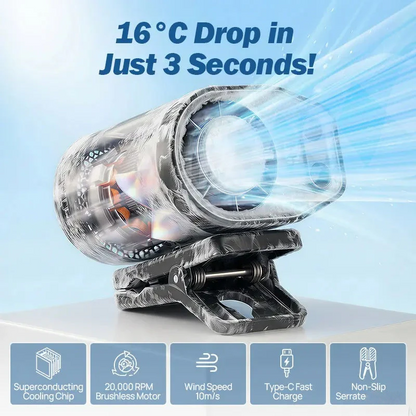 360° Clip Car Fan LED Display USB Cooling