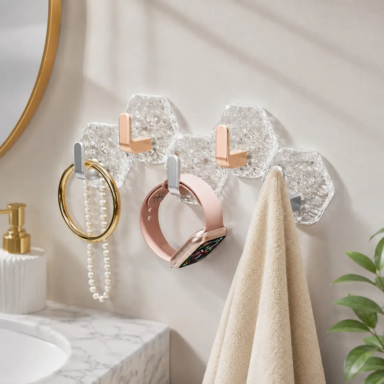 Heavy-Duty Hexagonal Ripple Adhesive Hooks – Waterproof Wall Organizers for Kitchen & Bathroom