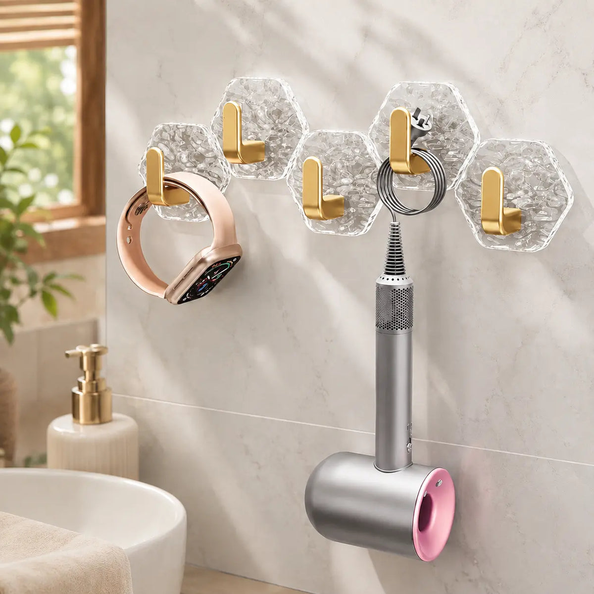 Heavy-Duty Hexagonal Ripple Adhesive Hooks – Waterproof Wall Organizers for Kitchen & Bathroom