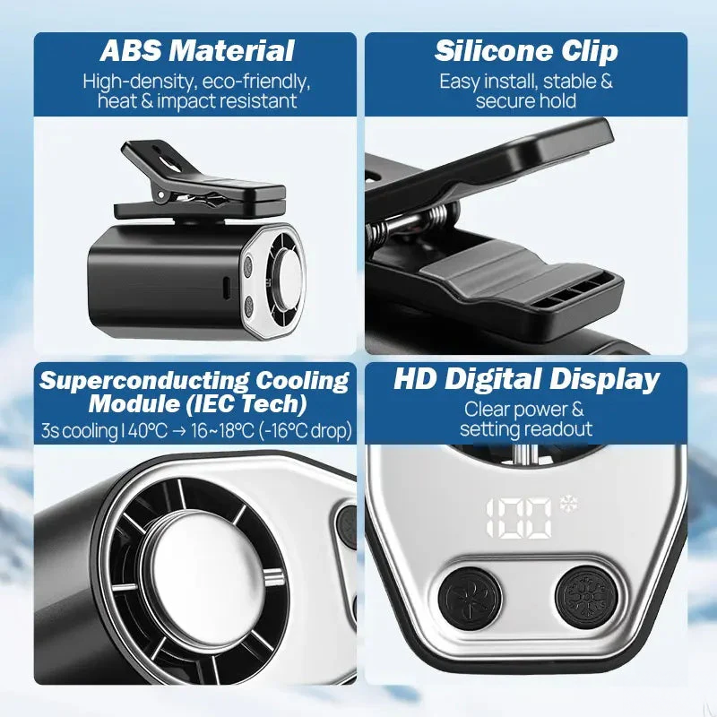 360° Clip Car Fan LED Display USB Cooling