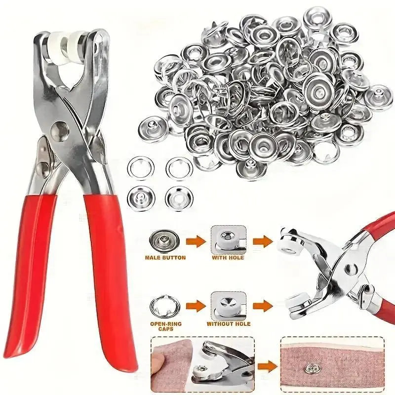 🎁Invisible Colored Metal Buckle Kit with 100pcs & Manual Pressure Pliers Claw Snap Fabric Fastener Instant Tool for Handicraft Clothing