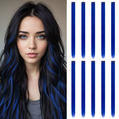 Colored Hair Extensions 20Inch Straight Color Clip in Hair Extension Rainbow Party Highlights Synthetic Hairpiece