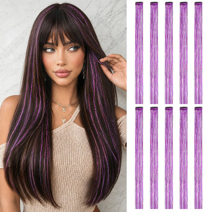 Colored Hair Extensions 20Inch Straight Color Clip in Hair Extension Rainbow Party Highlights Synthetic Hairpiece