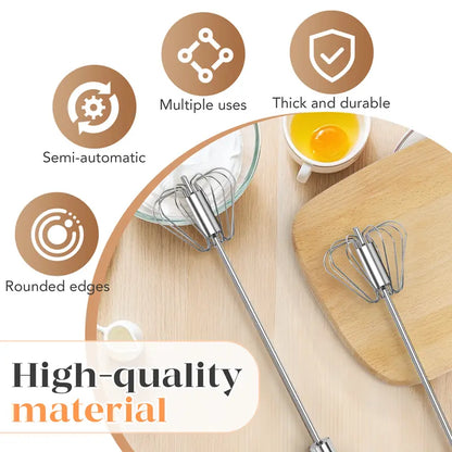 🔥Semi-Automatic Stainless Steel Rotary Whisk – Hand-Push Food-Grade Egg Beater