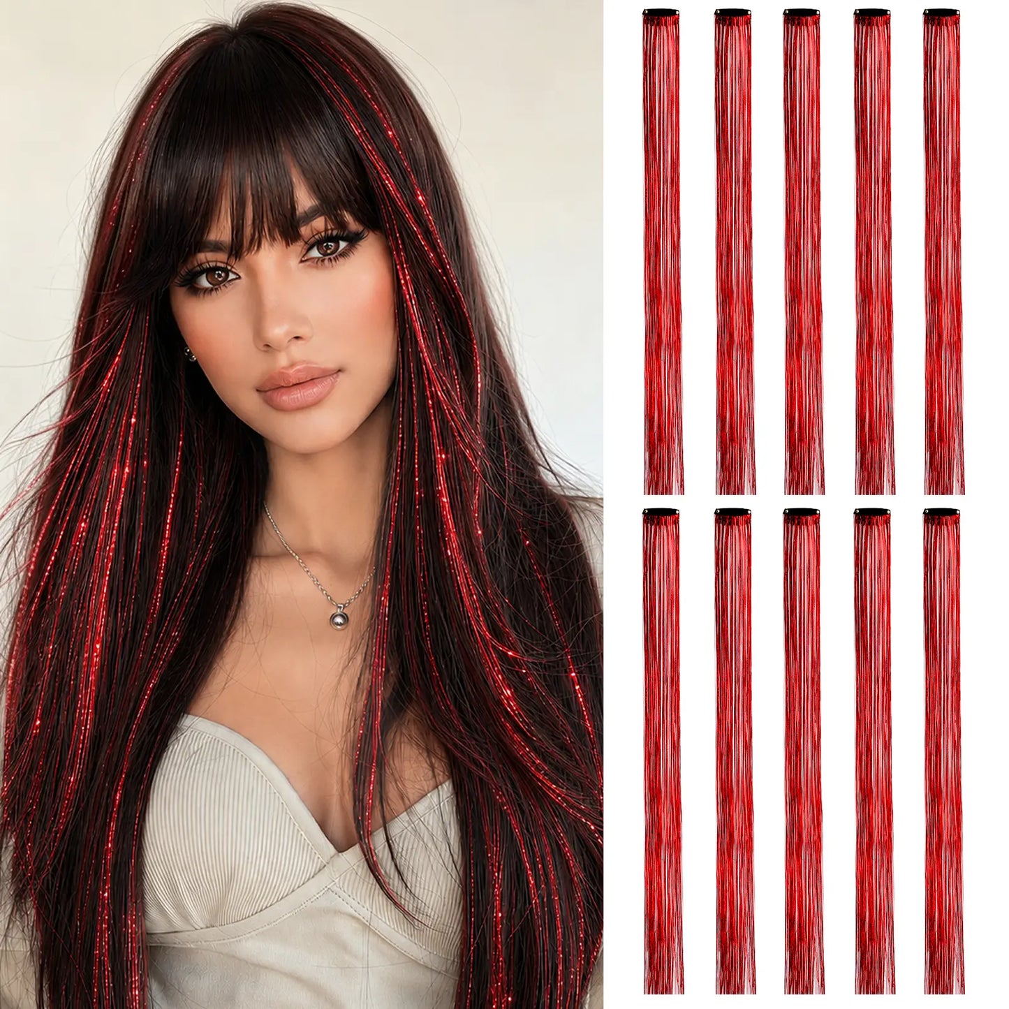 Colored Hair Extensions 20Inch Straight Color Clip in Hair Extension Rainbow Party Highlights Synthetic Hairpiece