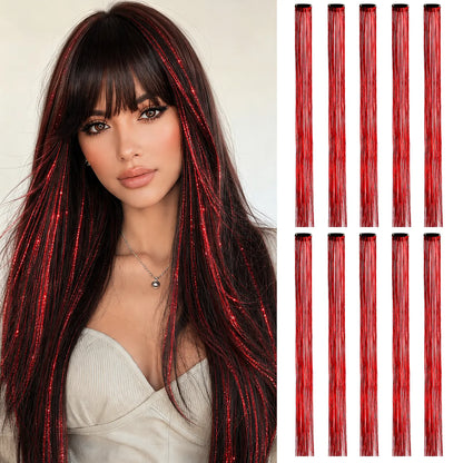 Colored Hair Extensions 20Inch Straight Color Clip in Hair Extension Rainbow Party Highlights Synthetic Hairpiece