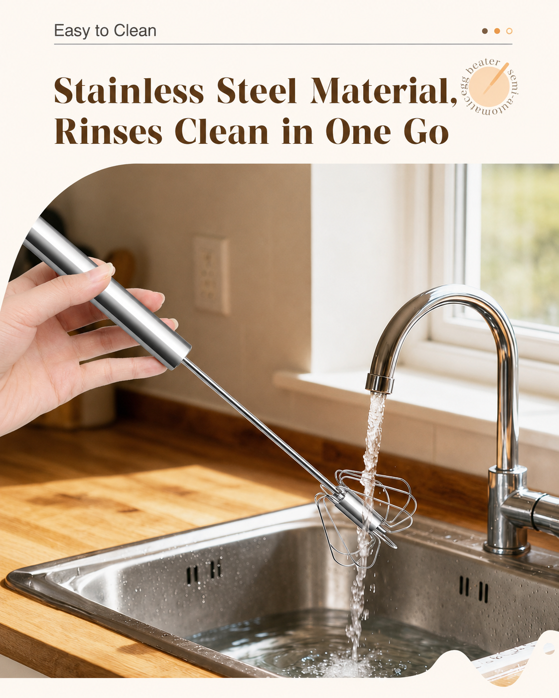 🔥Semi-Automatic Stainless Steel Rotary Whisk – Hand-Push Food-Grade Egg Beater