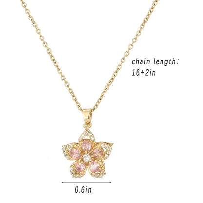 Women's floral fidget spinner necklace with rotating crystal flower pendant