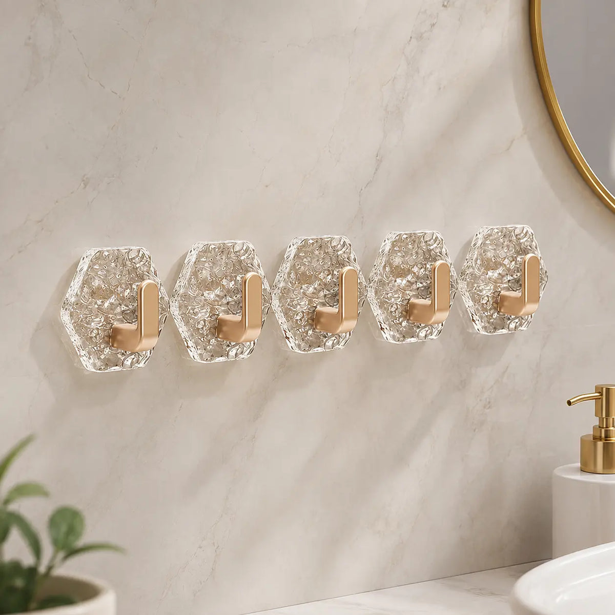 Heavy-Duty Hexagonal Ripple Adhesive Hooks – Waterproof Wall Organizers for Kitchen & Bathroom