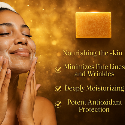 Alisanda™ soap : Rich in Vitamin C, retinol, collagen, and turmeric—a Japanese-made complex formula, fortified with hyaluronic acid and Vitamin E.