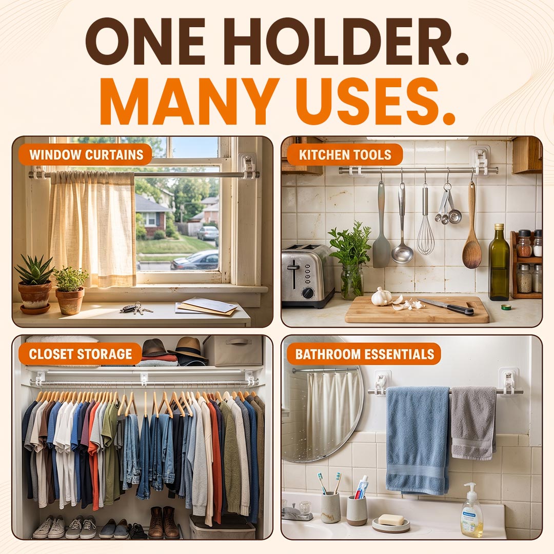 🏠EasyMount No-Drill Curtain Rod Brackets