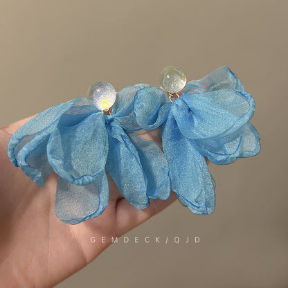 Blue chiffon stud earrings