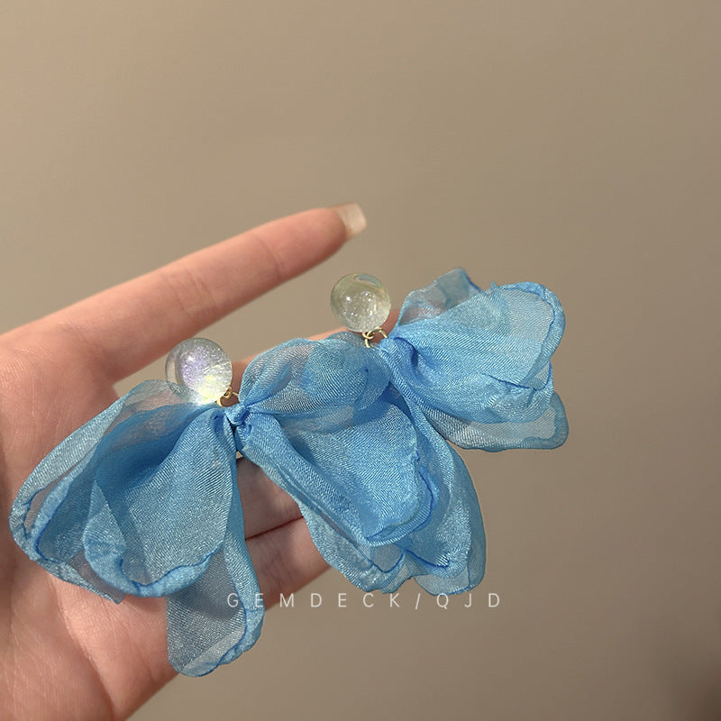 Blue chiffon stud earrings