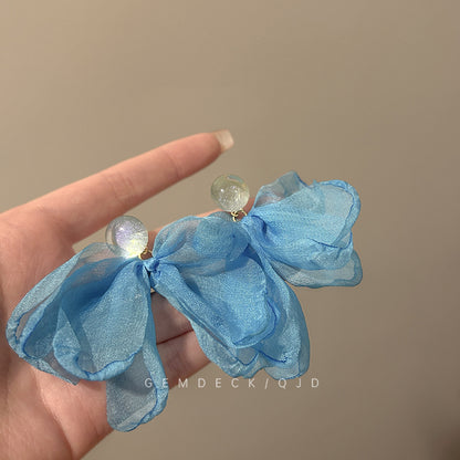 Blue chiffon stud earrings