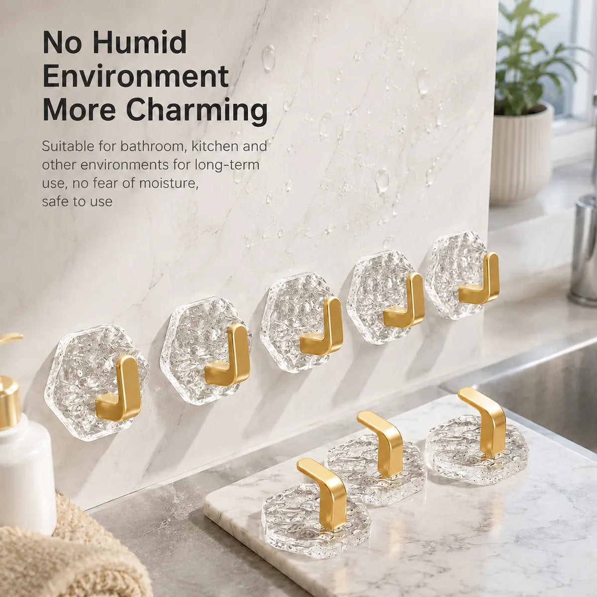 Heavy-Duty Hexagonal Ripple Adhesive Hooks – Waterproof Wall Organizers for Kitchen & Bathroom