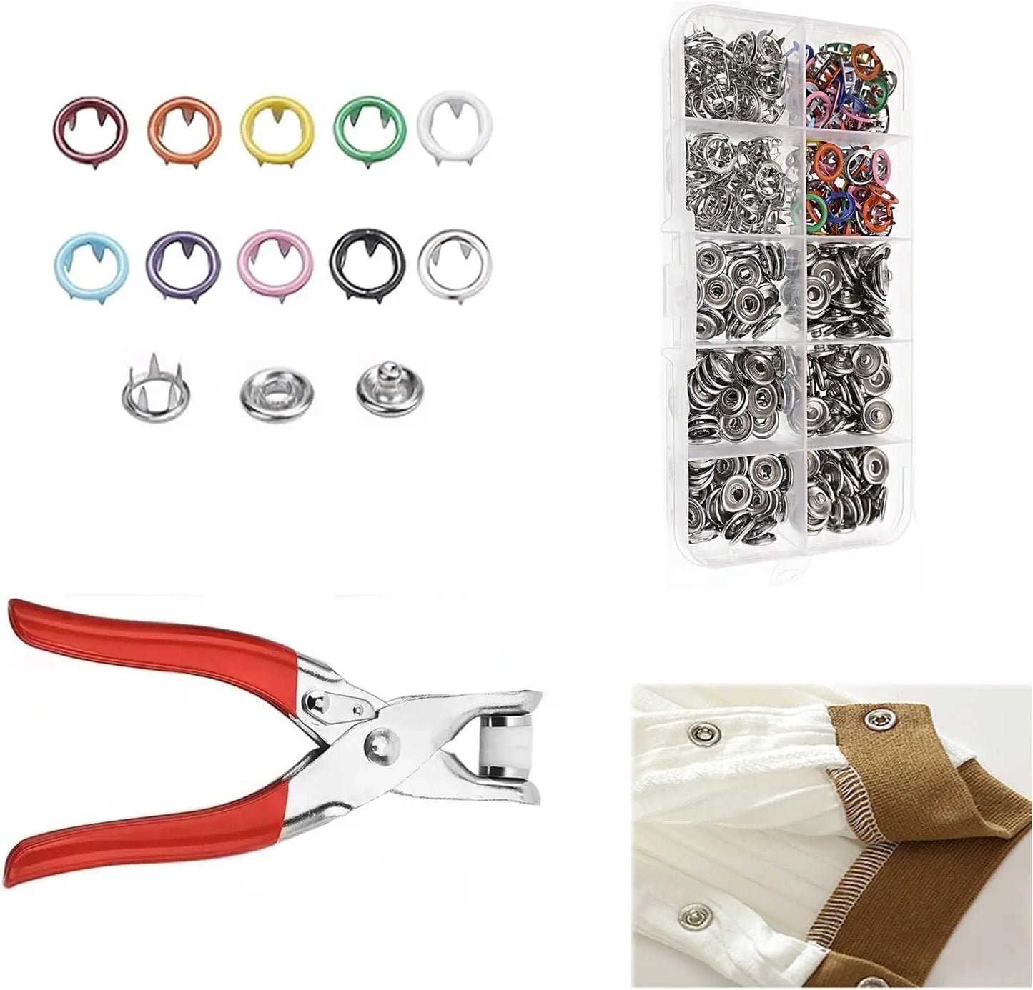 🎁Invisible Colored Metal Buckle Kit with 100pcs & Manual Pressure Pliers Claw Snap Fabric Fastener Instant Tool for Handicraft Clothing