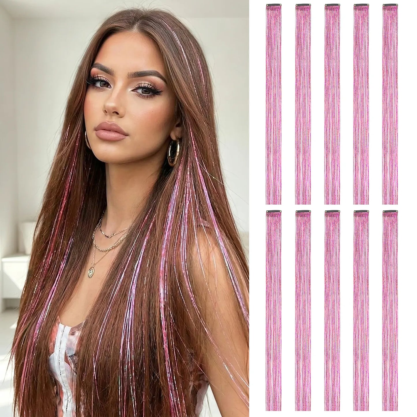 Colored Hair Extensions 20Inch Straight Color Clip in Hair Extension Rainbow Party Highlights Synthetic Hairpiece