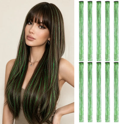 Colored Hair Extensions 20Inch Straight Color Clip in Hair Extension Rainbow Party Highlights Synthetic Hairpiece
