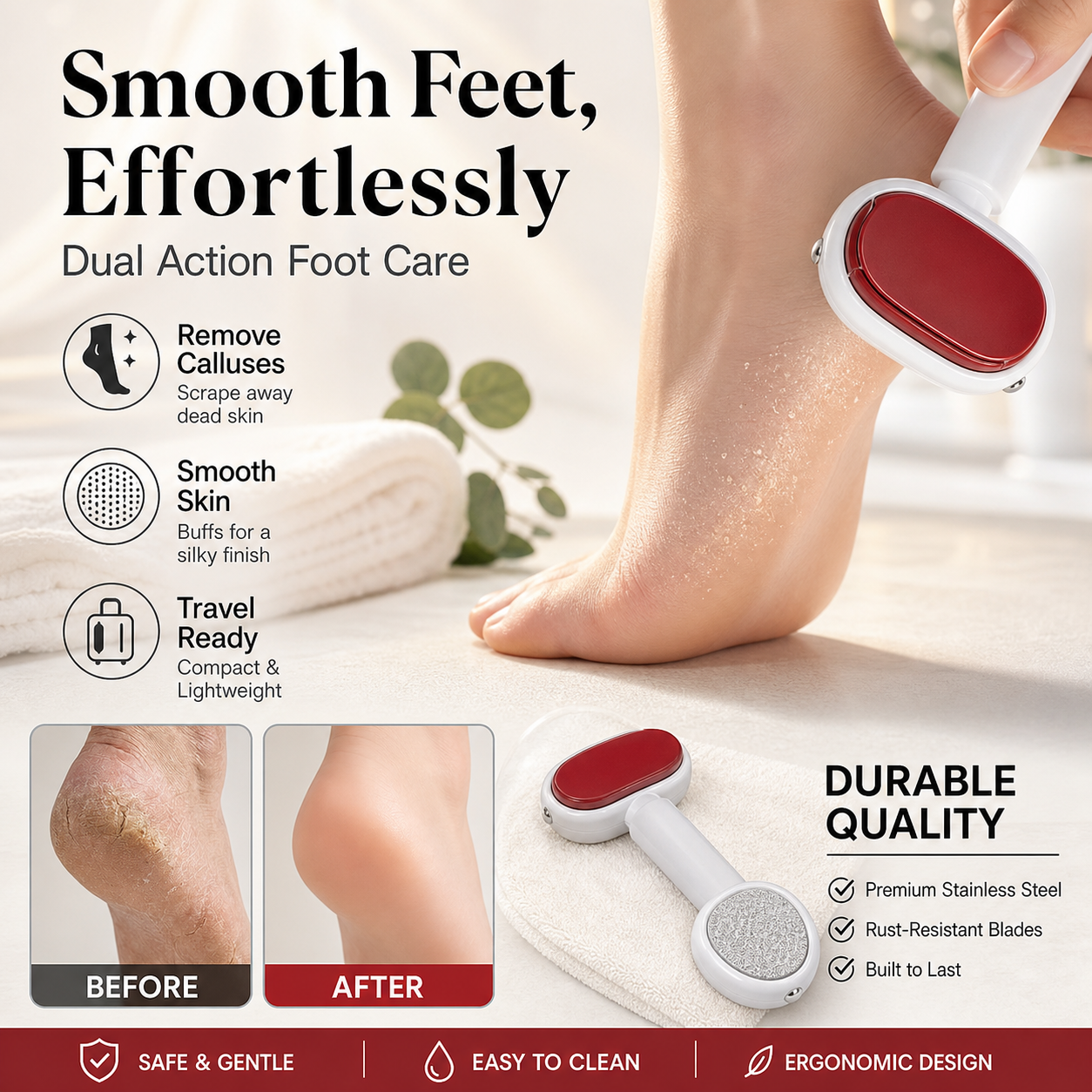 🥳HOT SALE🥳💞15K+ SOLD! Foot Scraper – Premium steel, dual surfaces & travel-ready