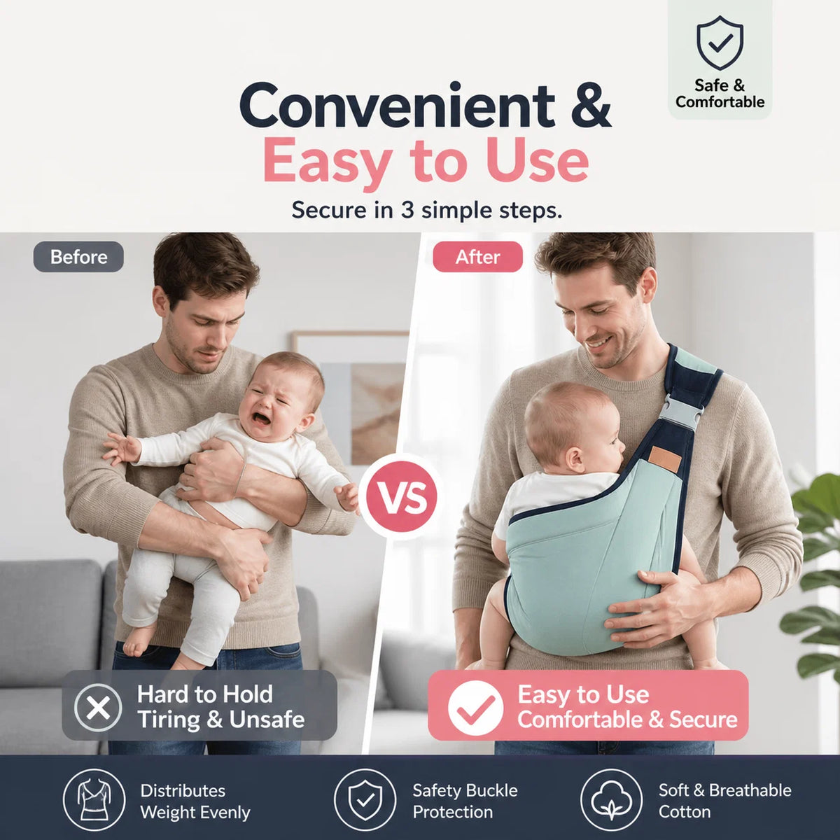 4-in-1 Breathable Baby Carrier – 0-36 Months, Front/Back/Facing In/Out – Hands-Free Comfort for Parent & Baby! ✨