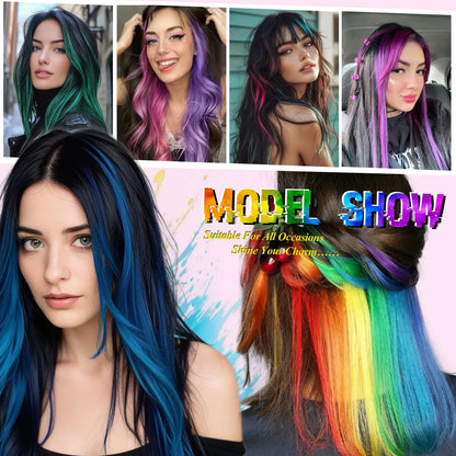Colored Hair Extensions 20Inch Straight Color Clip in Hair Extension Rainbow Party Highlights Synthetic Hairpiece