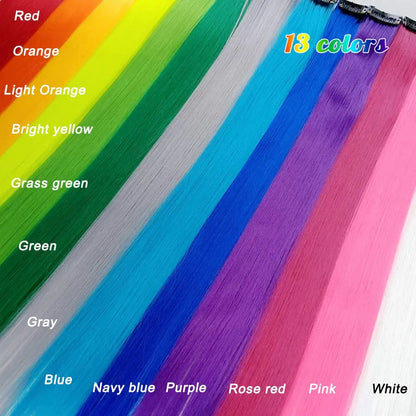 Colored Hair Extensions 20Inch Straight Color Clip in Hair Extension Rainbow Party Highlights Synthetic Hairpiece