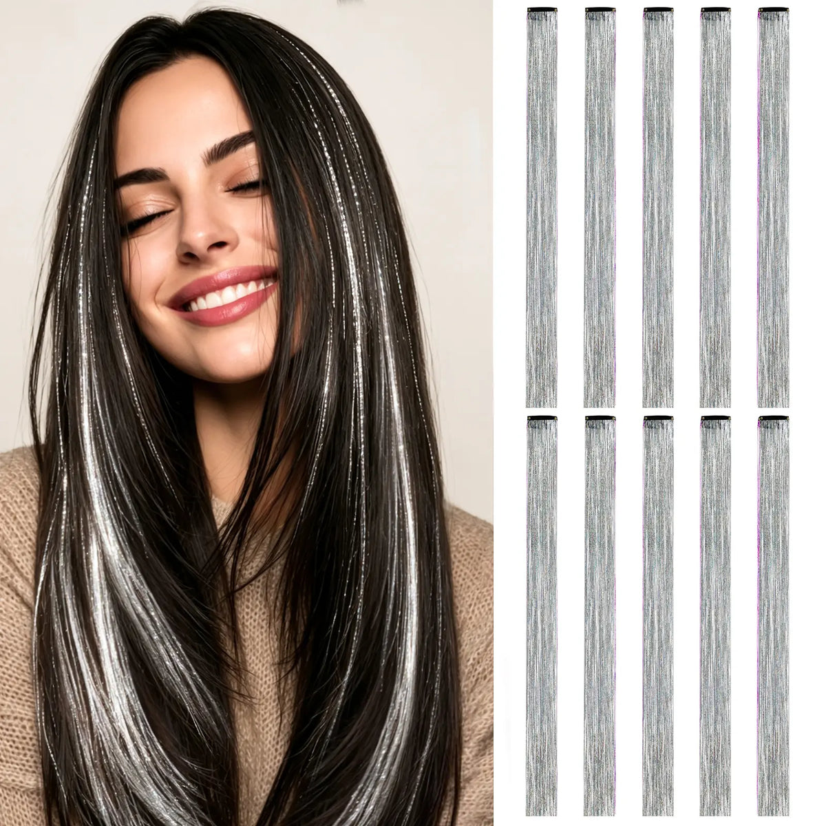 Colored Hair Extensions 20Inch Straight Color Clip in Hair Extension Rainbow Party Highlights Synthetic Hairpiece