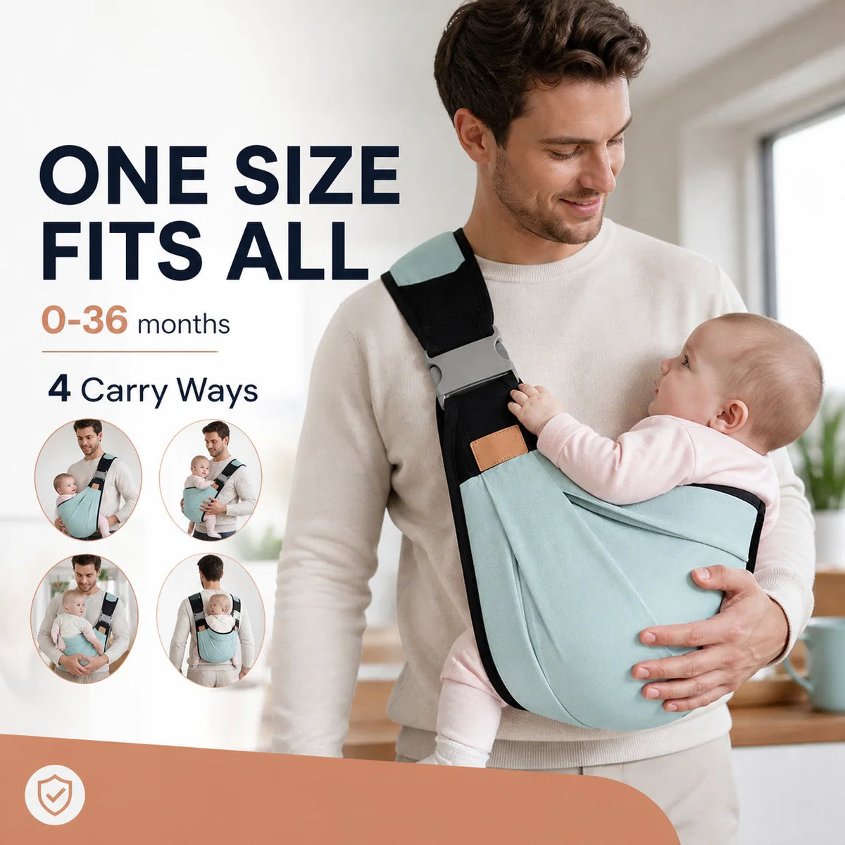 4-in-1 Breathable Baby Carrier – 0-36 Months, Front/Back/Facing In/Out – Hands-Free Comfort for Parent & Baby! ✨