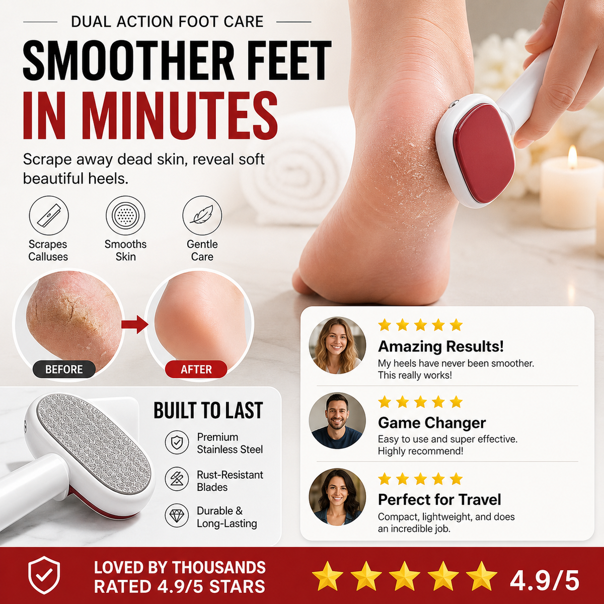 🥳HOT SALE🥳💞15K+ SOLD! Foot Scraper – Premium steel, dual surfaces & travel-ready